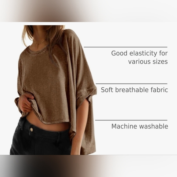 Brown  Oversized Loose Fit Women's Tee - Picture 4 of 5